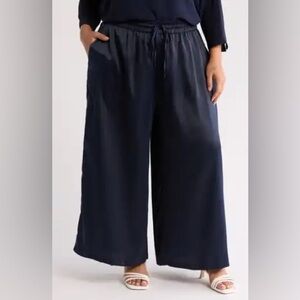 Adrianna Papell Blue Satin Pull On Wide Leg Palazzo Pants Sz 1X